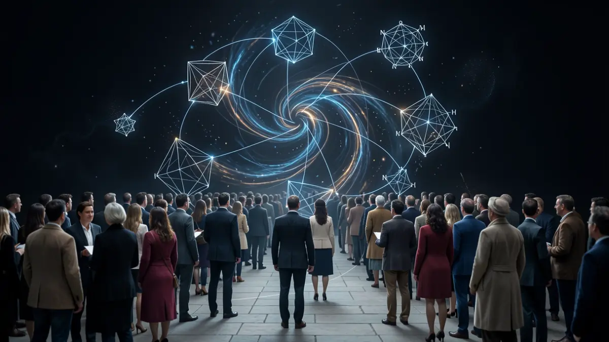Abstract image representing the unification of mathematical theories with geometric shapes.