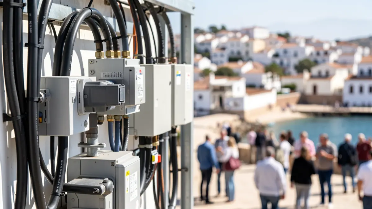 Close-up of electrical distribution network components in Isla Cristina.