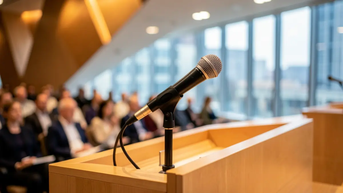 Generic image of a microphone on a podium.