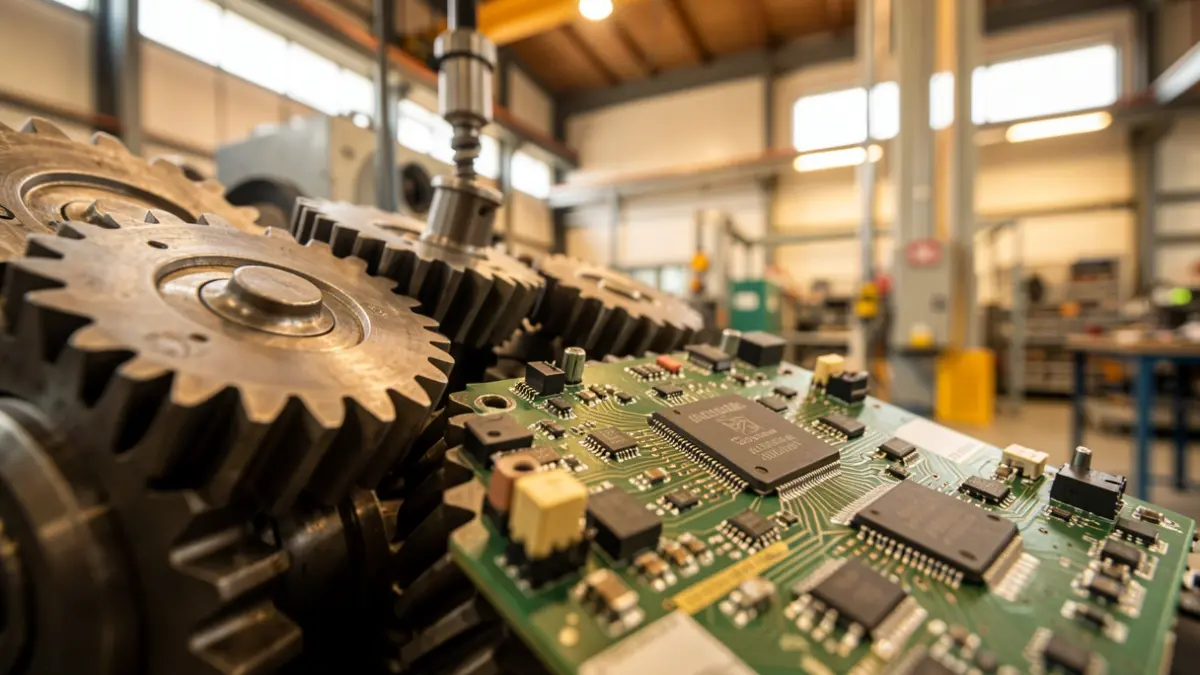 Imagen genérica de mecanismos industriales y circuitos electrónicos.