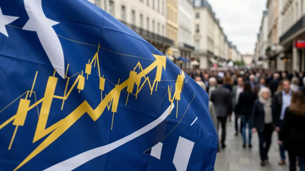Imagen genérica: Bandera vasca estilizada con gráficos financieros dorados abstractos que representan inversión y crecimiento.
