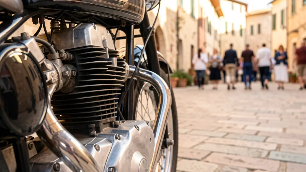 Detalle de un motor de moto clásica en una feria en Mollerussa.