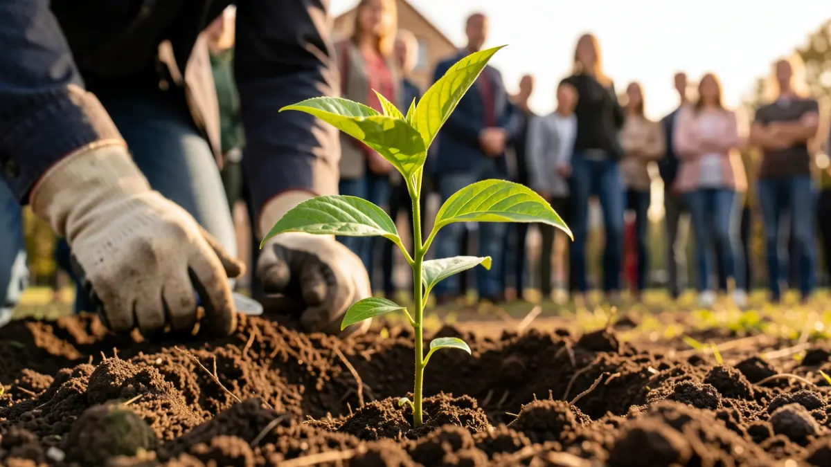 Generic image of a young tree being planted to symbolize environmental preservation and job creation.