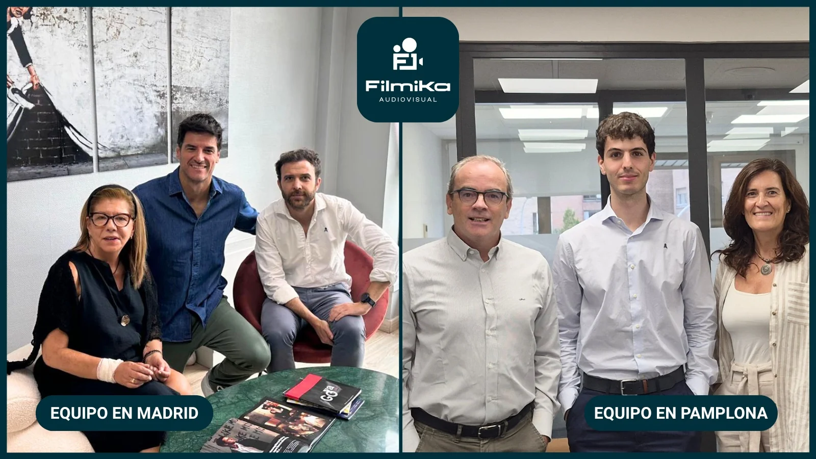 Equipo de Filmika Audiovisual en sus oficinas de Madrid y Pamplona.