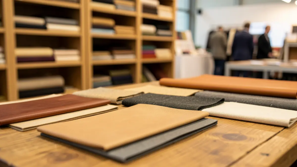 Generic image of leather and textile samples for the footwear industry.
