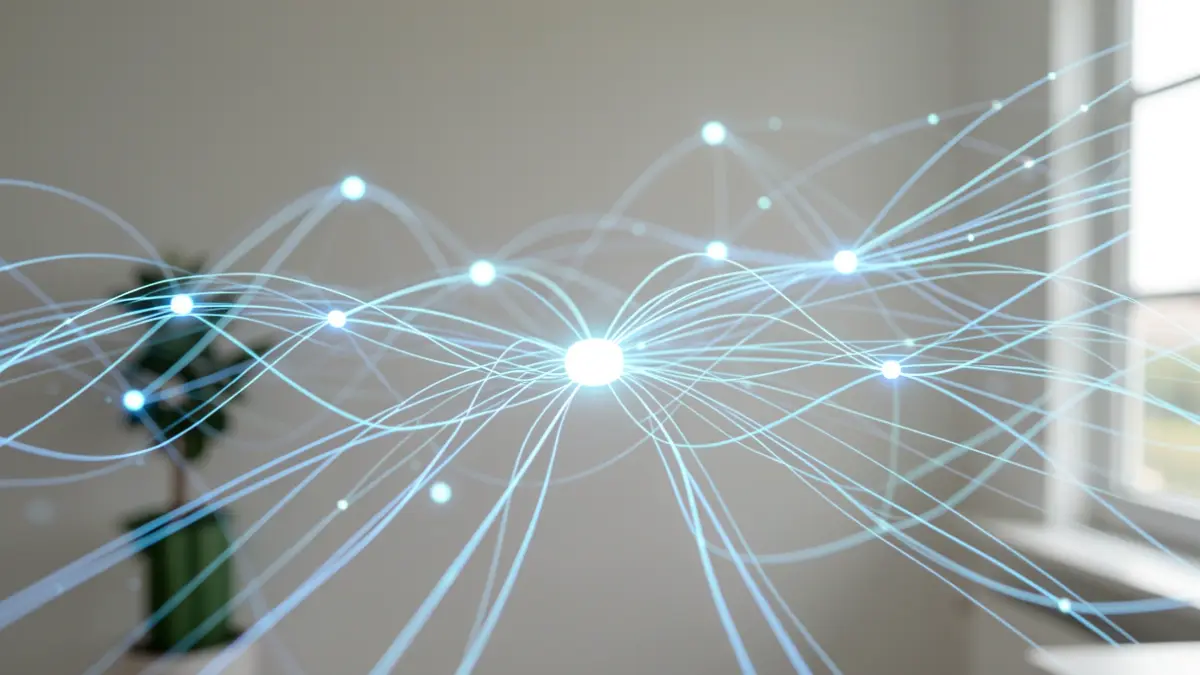 Imagen genérica de nodos de inteligencia artificial conectados, representando hospitales y análisis de datos seguros.