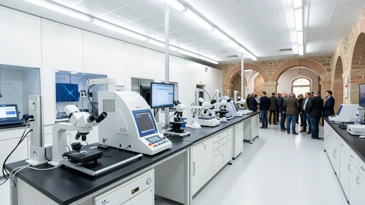 Interior de un laboratorio avanzado de nanofabricación cuántica.