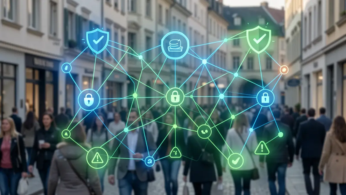 Representación abstracta de riesgos digitales y medidas de mitigación.