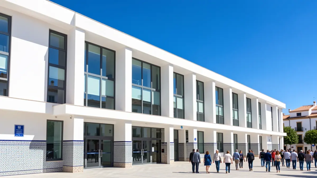 Fachada de un edificio institucional público en Andalucía.