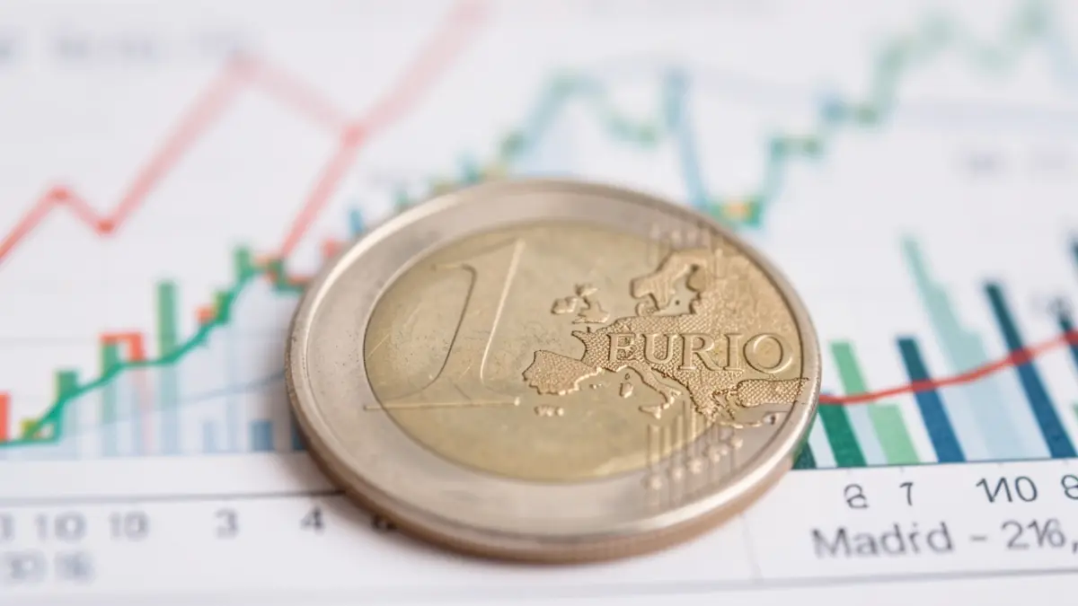 Generic image of a euro coin on financial charts.