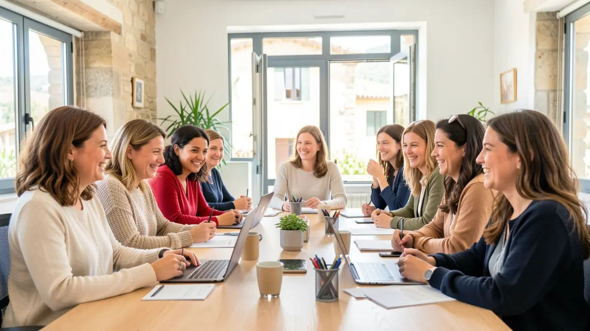 Generic image of women entrepreneurs working together in a professional setting in Catalonia.