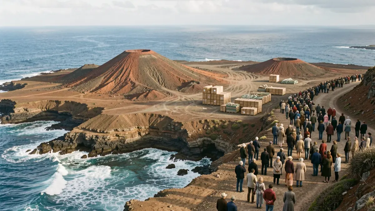 Generic image of the Canary Islands economy with volcanic and sea elements.
