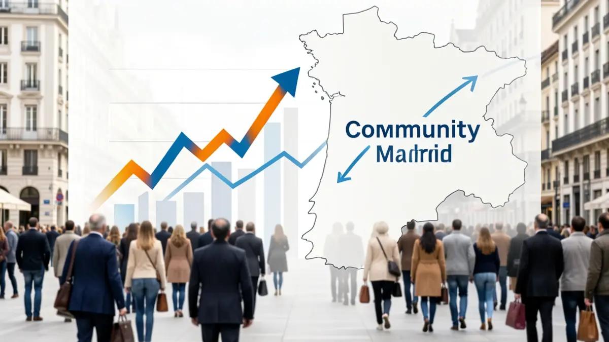Stylized graphic of Spain's economic growth, highlighting the Community of Madrid.