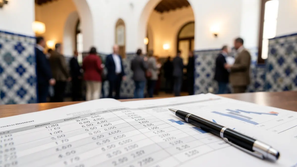 Imagen genérica de un documento financiero con un bolígrafo y un fondo de oficina andaluza.