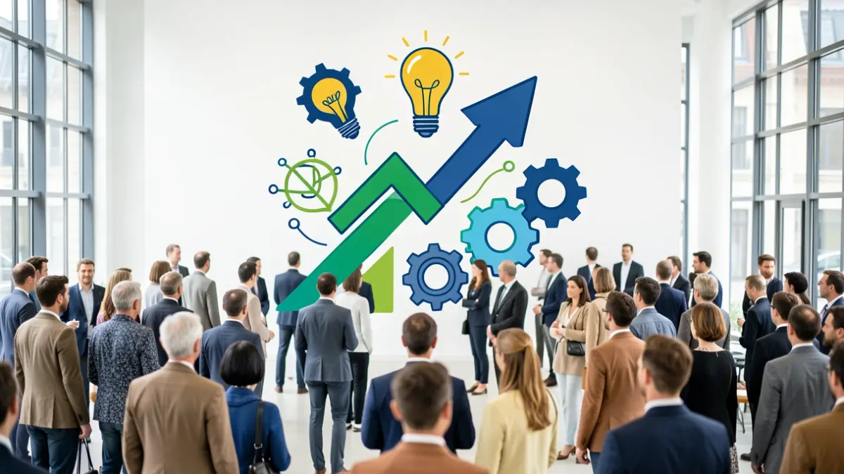 Imagen genérica de un concurso de startups con elementos gráficos de innovación y crecimiento.