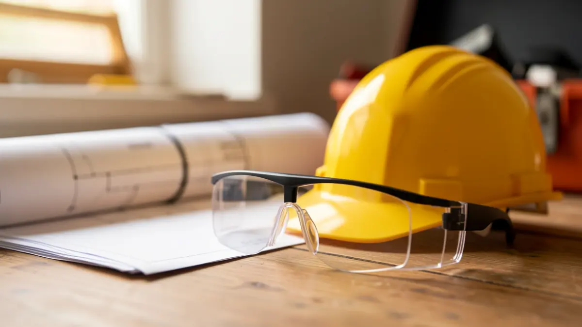 Imagen genérica de equipamiento de seguridad laboral sobre una mesa.