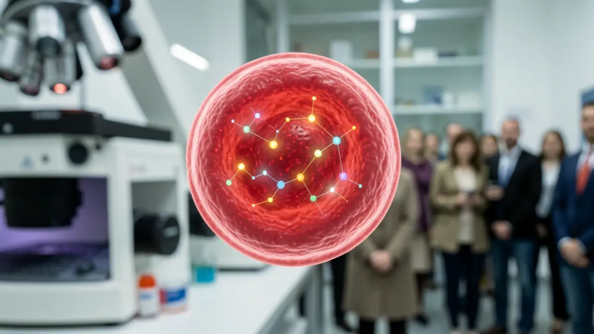 Generic image of a blood cell with biomarkers.