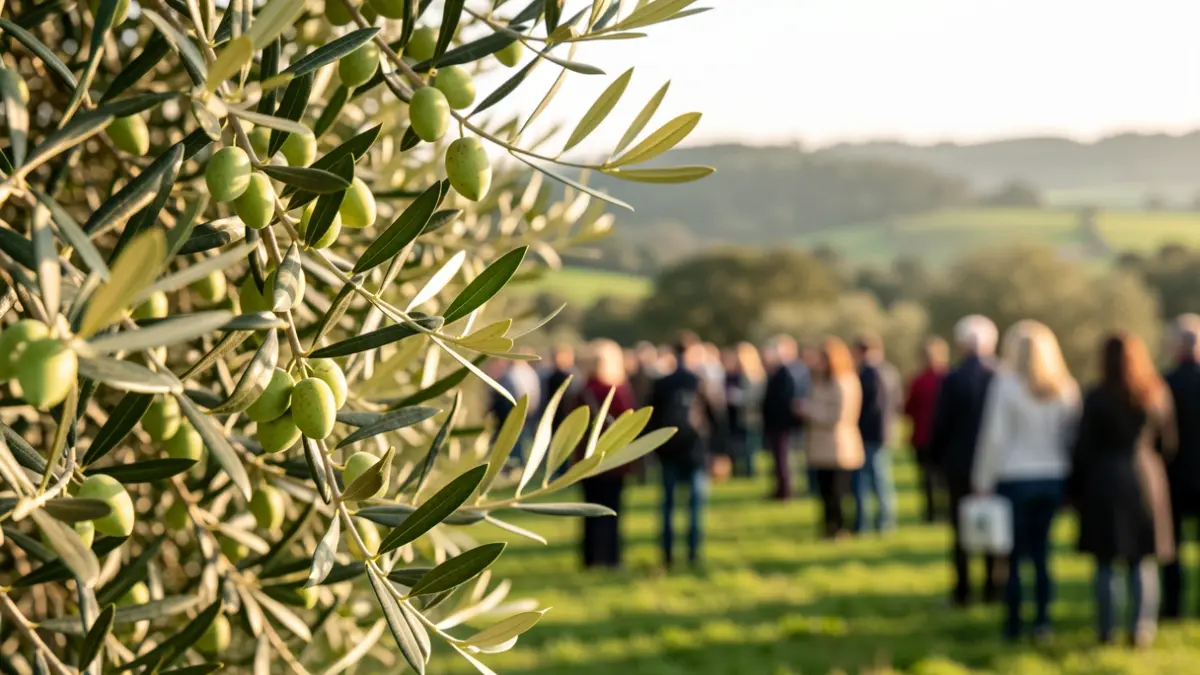 Aceitunas autóctonas de Galicia en desarrollo sobre ramas de olivo.