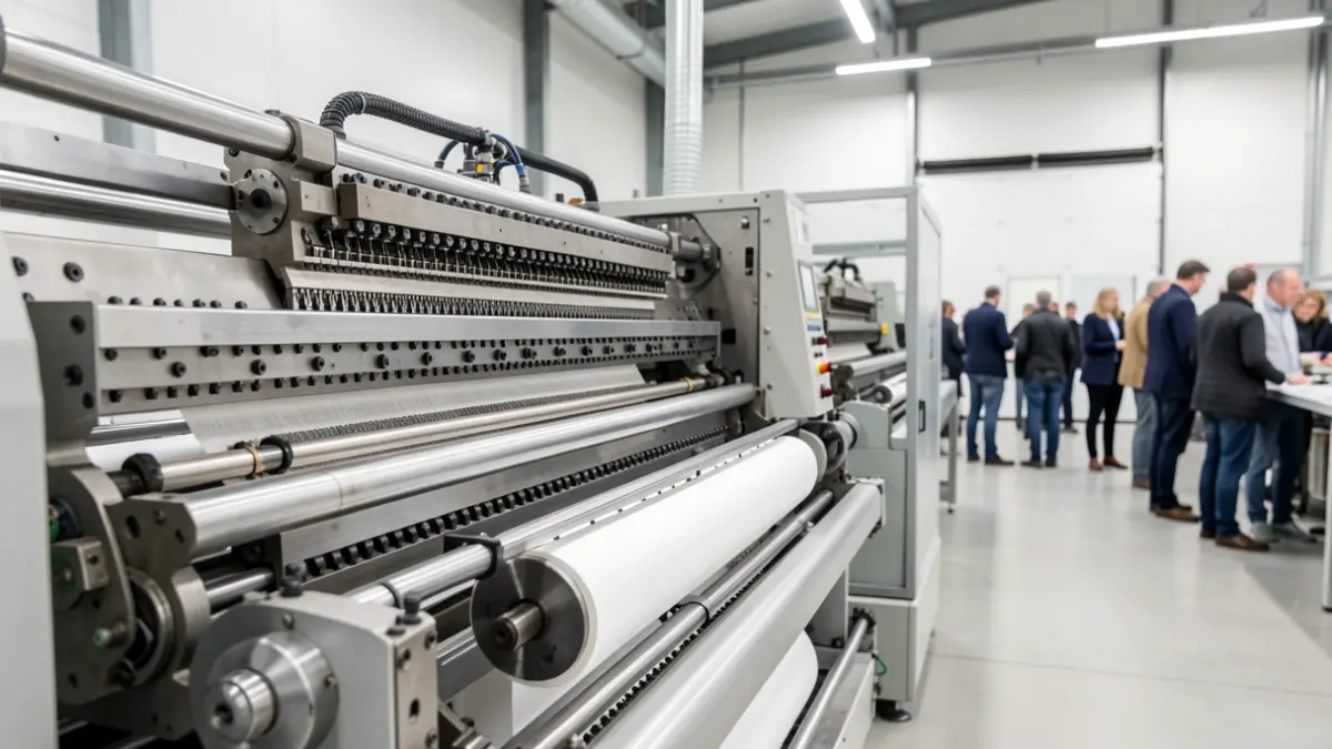 Close-up of Pasaban's industrial paper cutting machinery, showcasing advanced technology.
