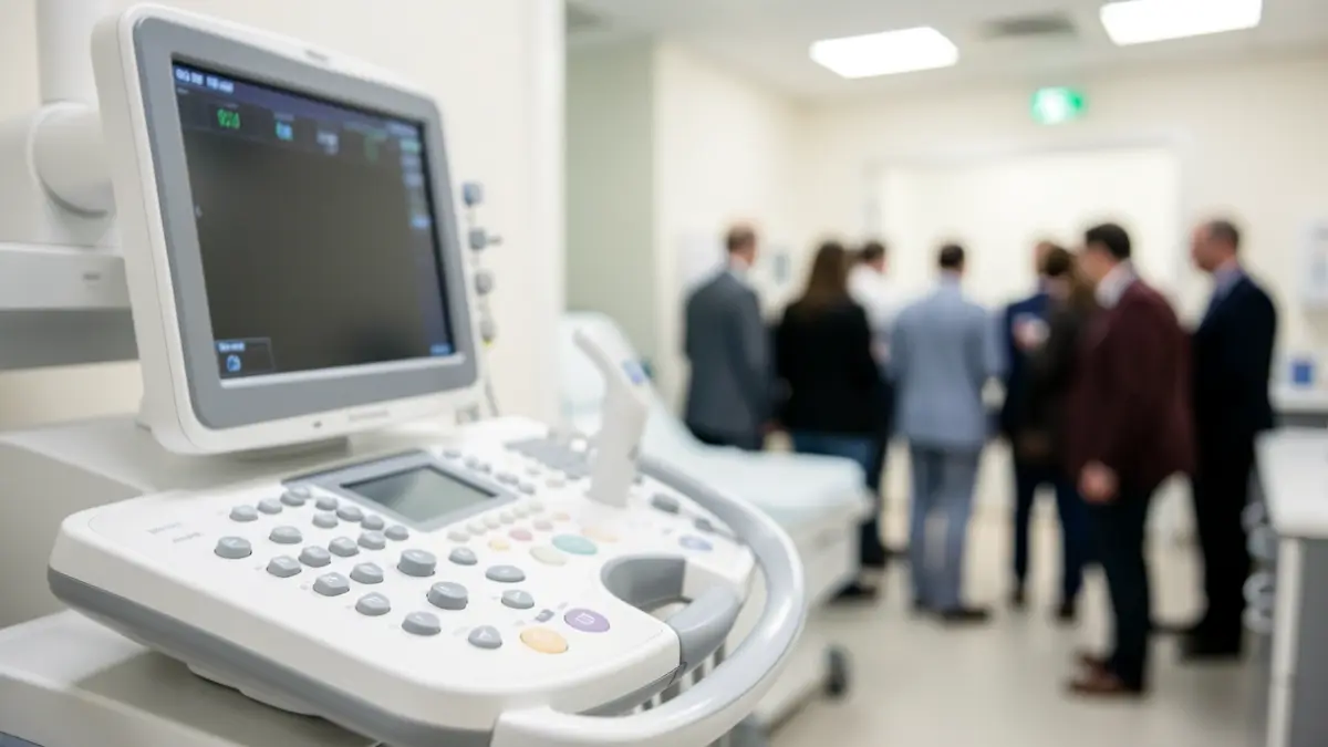 Imagen genérica de un ecógrafo médico en un ambiente clínico.