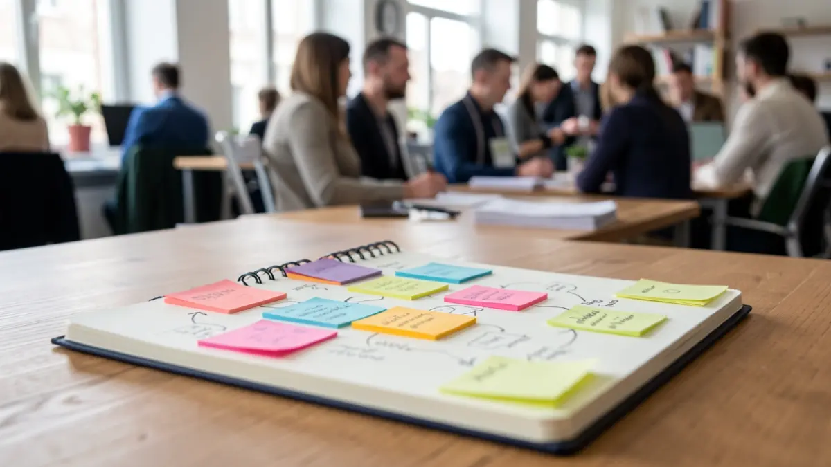 Generic image of a notebook with sticky notes and sketches, representing creative thinking.