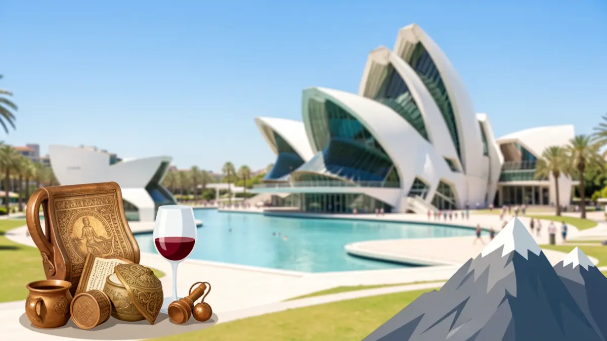Image of the City of Arts and Sciences in Valencia with tourist elements.