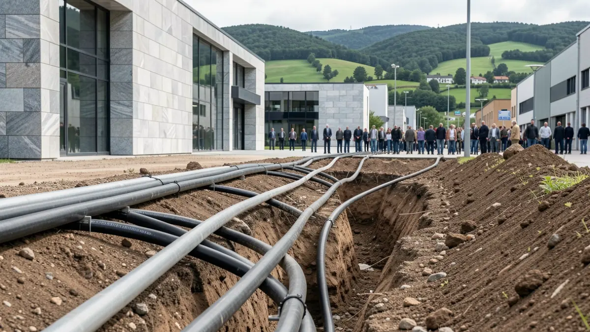 Imaxe xenérica de liñas eléctricas sendo soterradas nun polígono industrial galego.