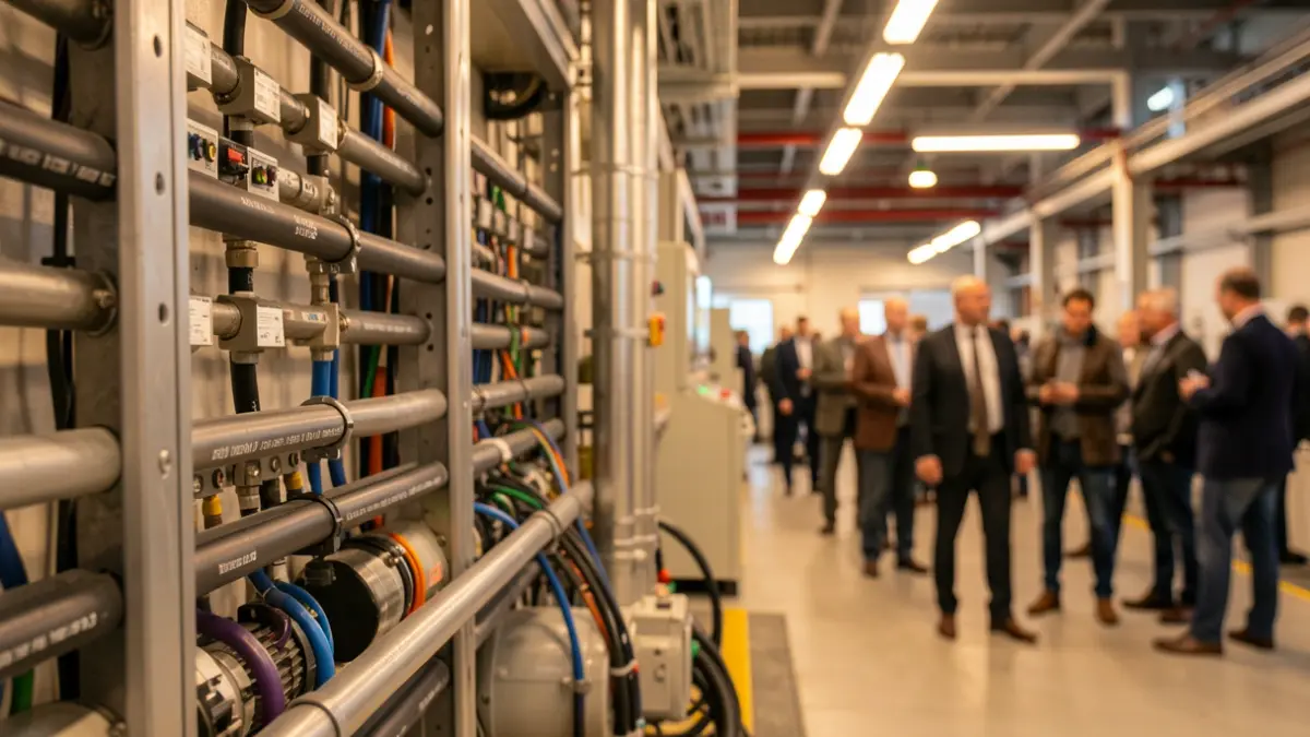 Generic image of industrial electrical cables and conduits in a modern energy terminal.
