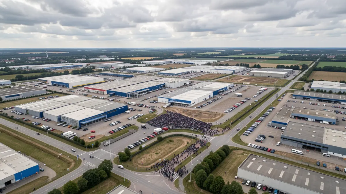 Generic image of an industrial park undergoing expansion under a cloudy sky.