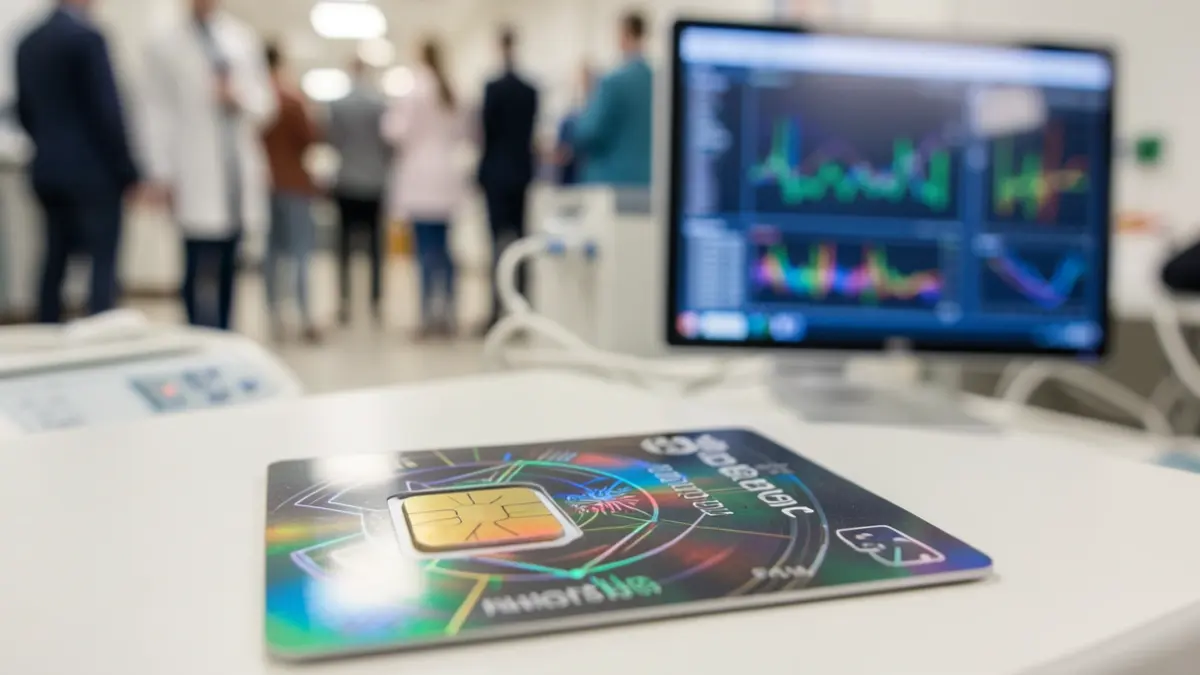 Imagen genérica de una tarjeta inteligente criptográfica con un chip de seguridad holográfico.