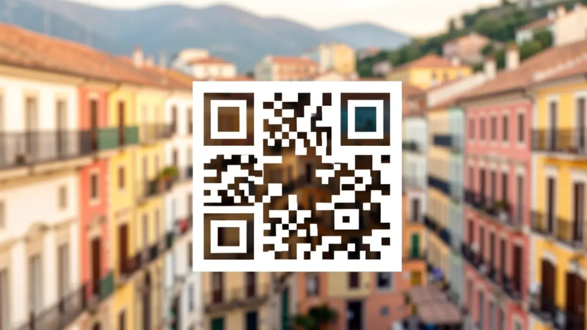 Generic image of a QR code integrated into a modern urban landscape, representing technological innovation in Alcoi.