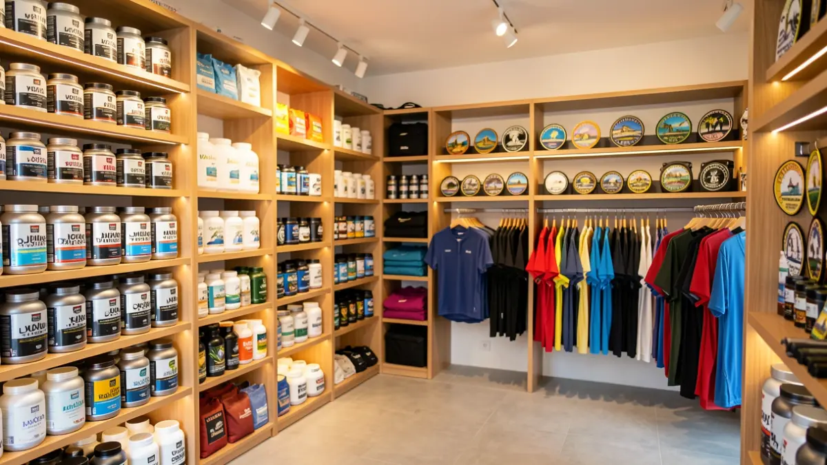 Image of the Alpha Fit Canarias store in Telde, showcasing fitness products and sportswear.
