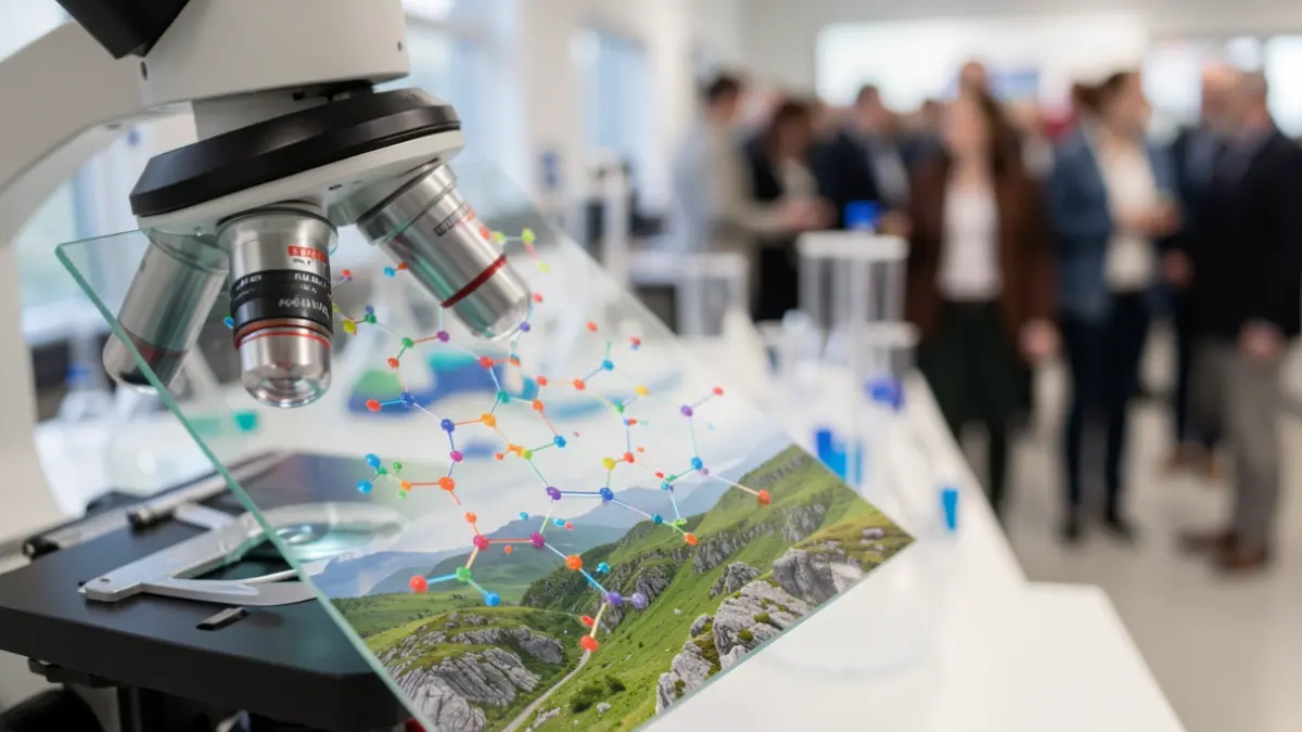 Generic image of molecular structures seen through a microscope in a laboratory.