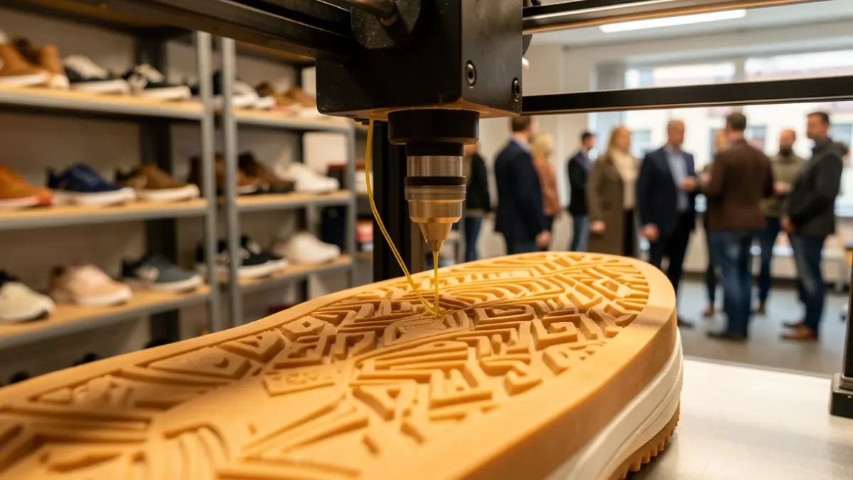 Imagen de una impresora 3D trabajando en la fabricación de una suela de calzado.