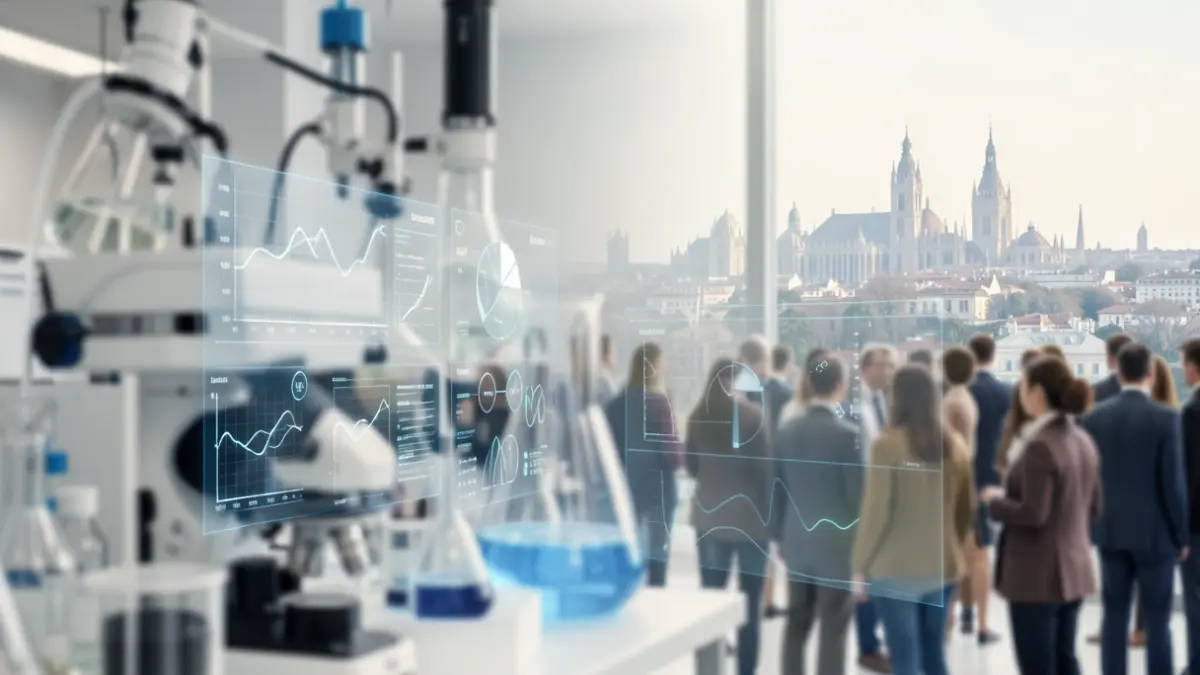 Generic image of abstract elements of scientific research and technological development with a blurred background.