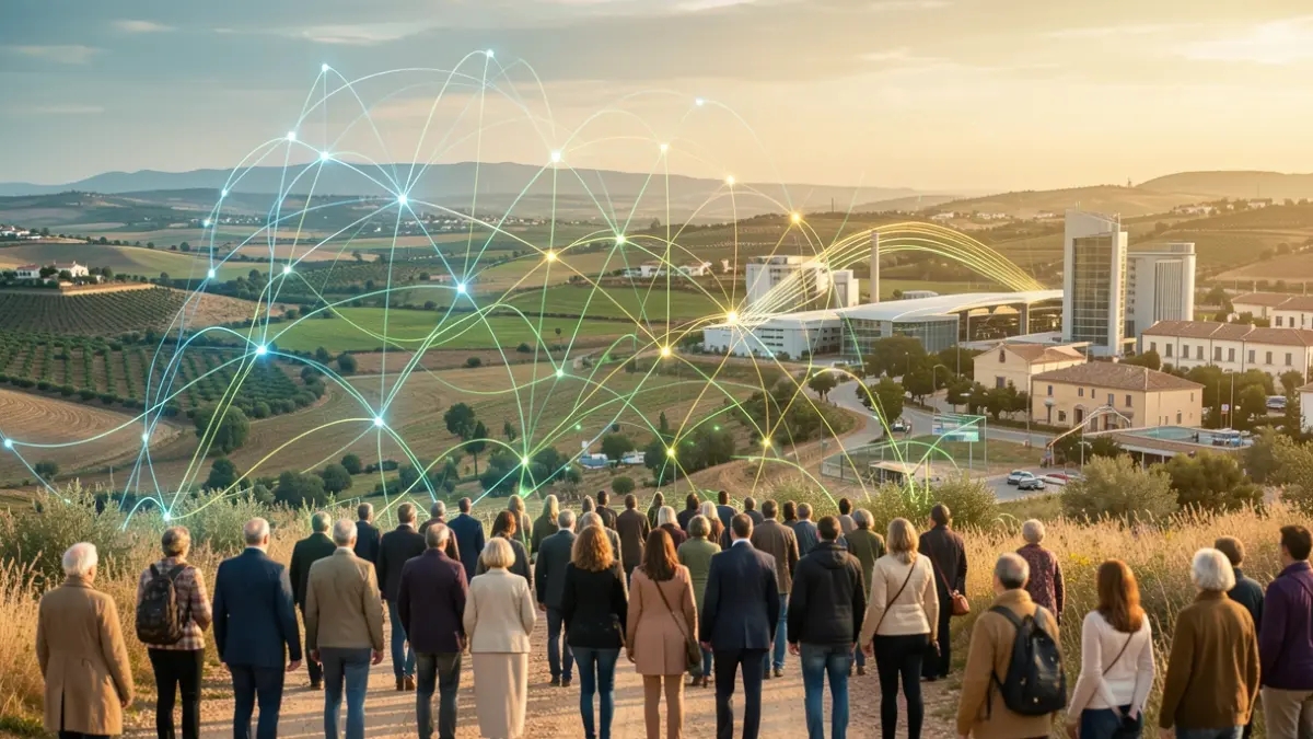 Abstract representation of digital transformation and territorial development in Andalucía.