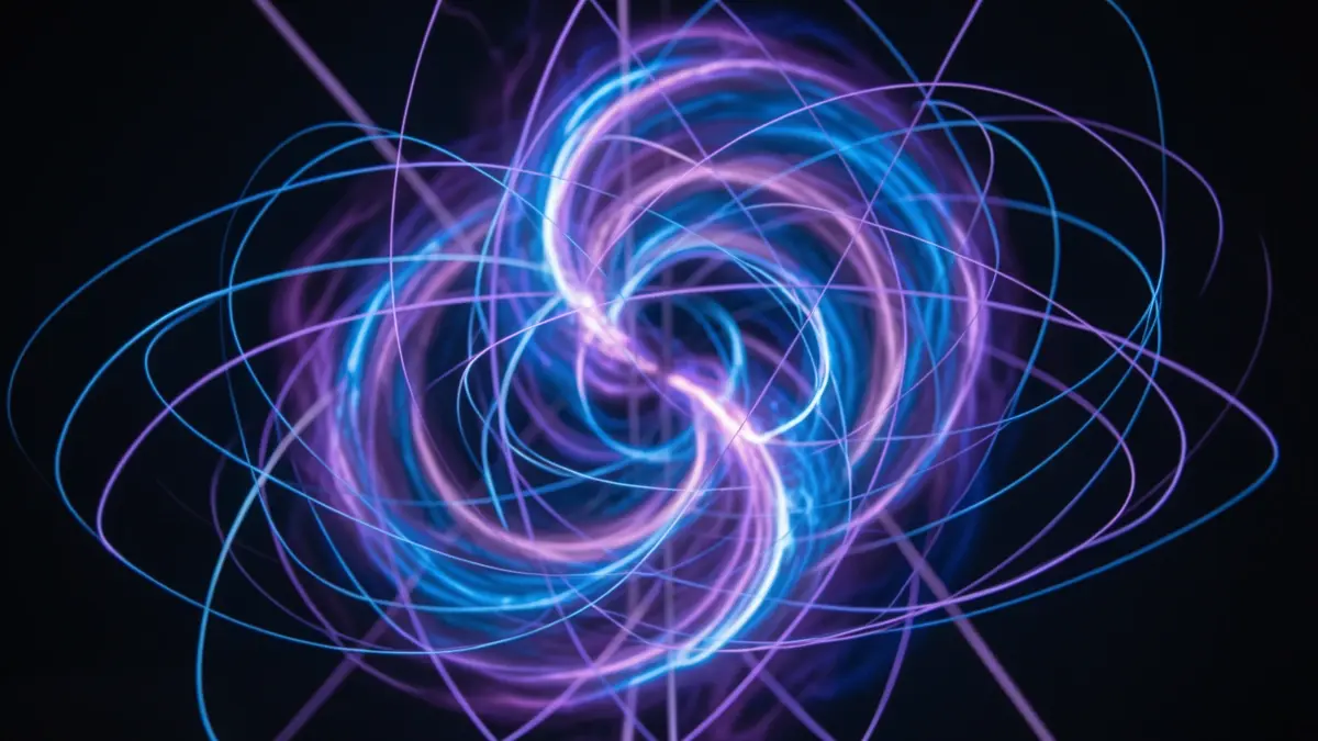 Imagen genérica de patrones abstractos de plasma y líneas de campo magnético en tonos azules y púrpuras.