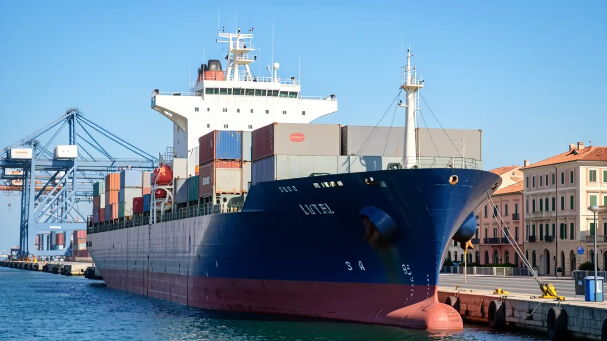 Imagen genérica de un puerto con barcos de carga y grúas.