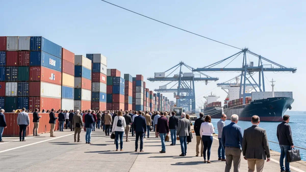 Generic image of a commercial port with containers and ships.