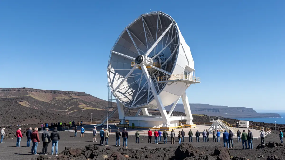 Render del Telescopio Solar Europeo (EST) en construcción en el Observatorio del Roque de los Muchachos.