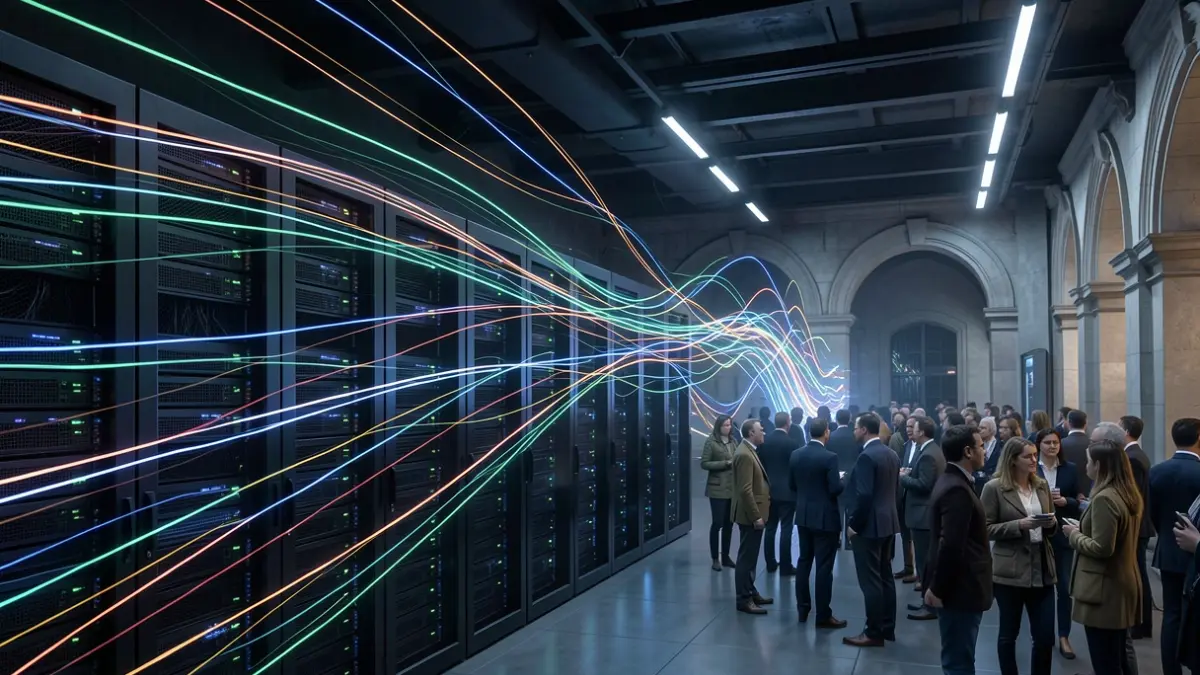 Generic image: Abstract representation of a supercomputer's processing power with glowing data lines flowing through a futuristic Basque architecture.
