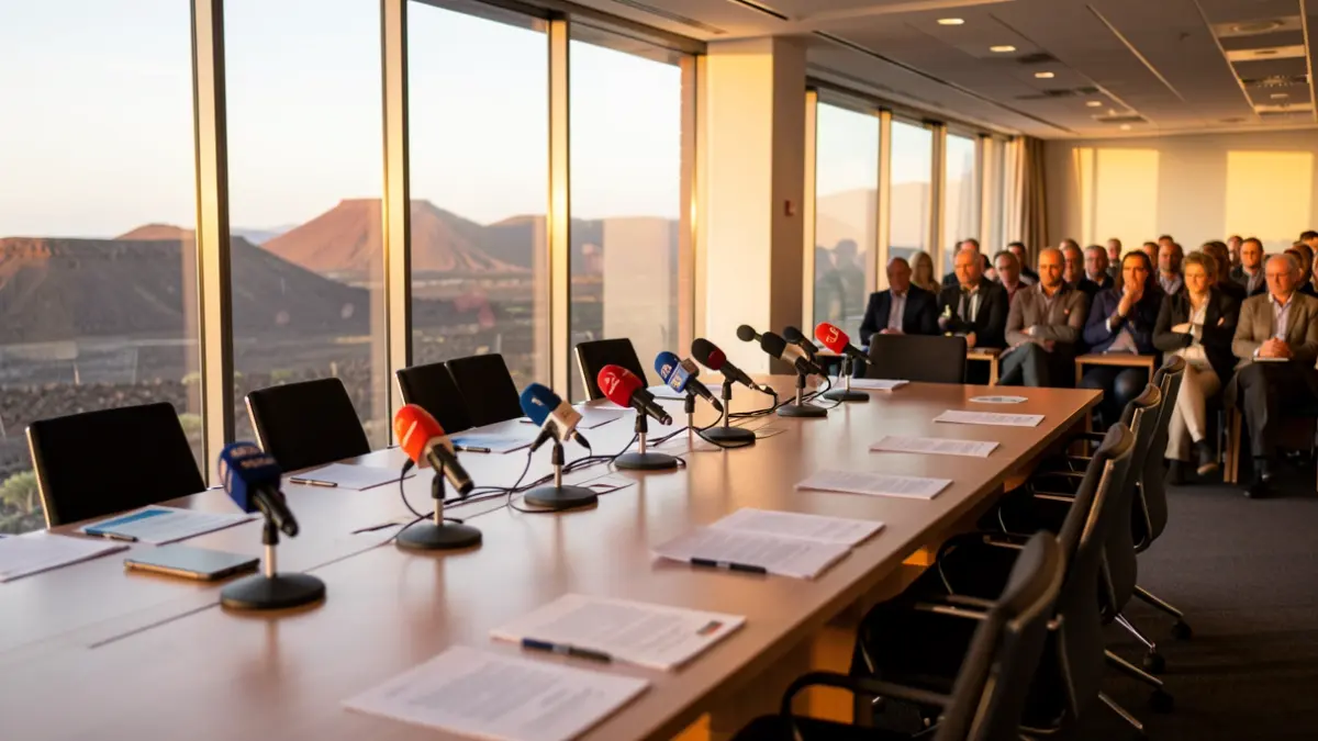 Conference room in Fuerteventura overlooking volcanic landscape.