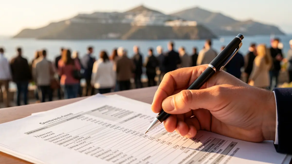 Generic image of a hand holding a pen over a financial document.