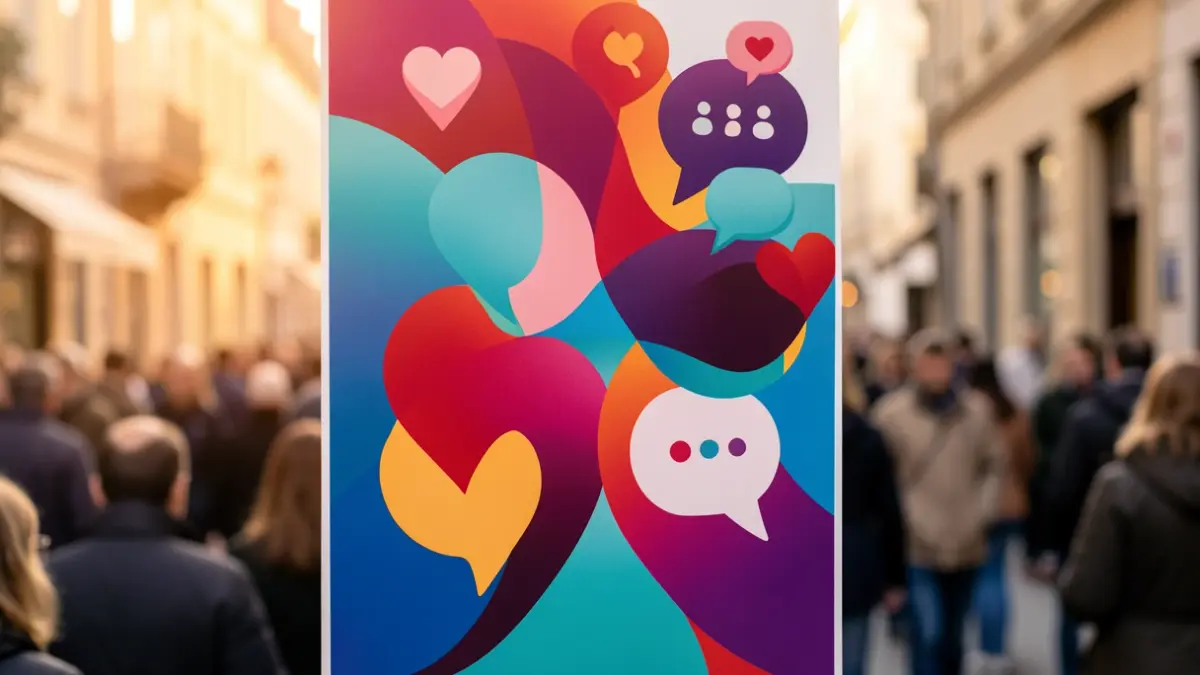 AI-generated poster design for a blood donation campaign, featuring abstract elements and social interaction symbols.