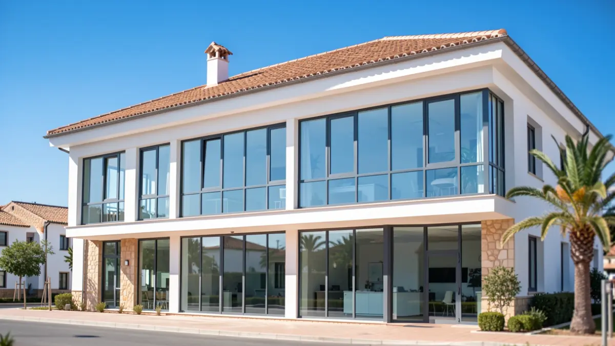 Fachada moderna de un instituto de investigación biomédica en Málaga.