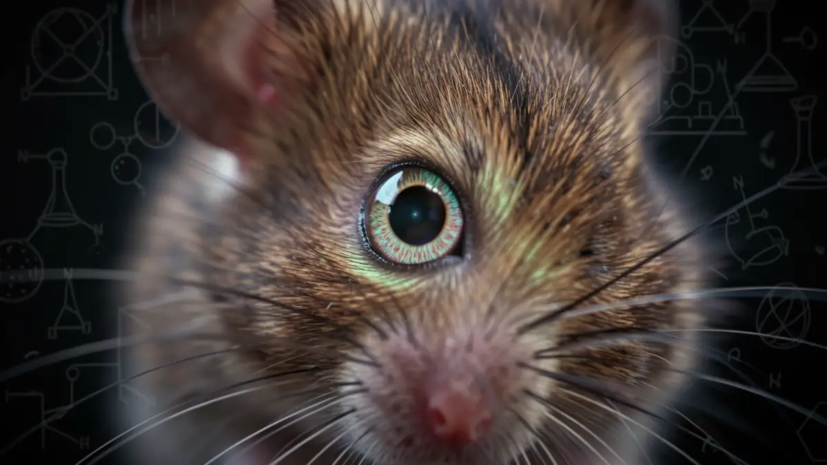 Generic image of a mouse's eye with a subtle glow, representing genetic mutation and visual alteration.