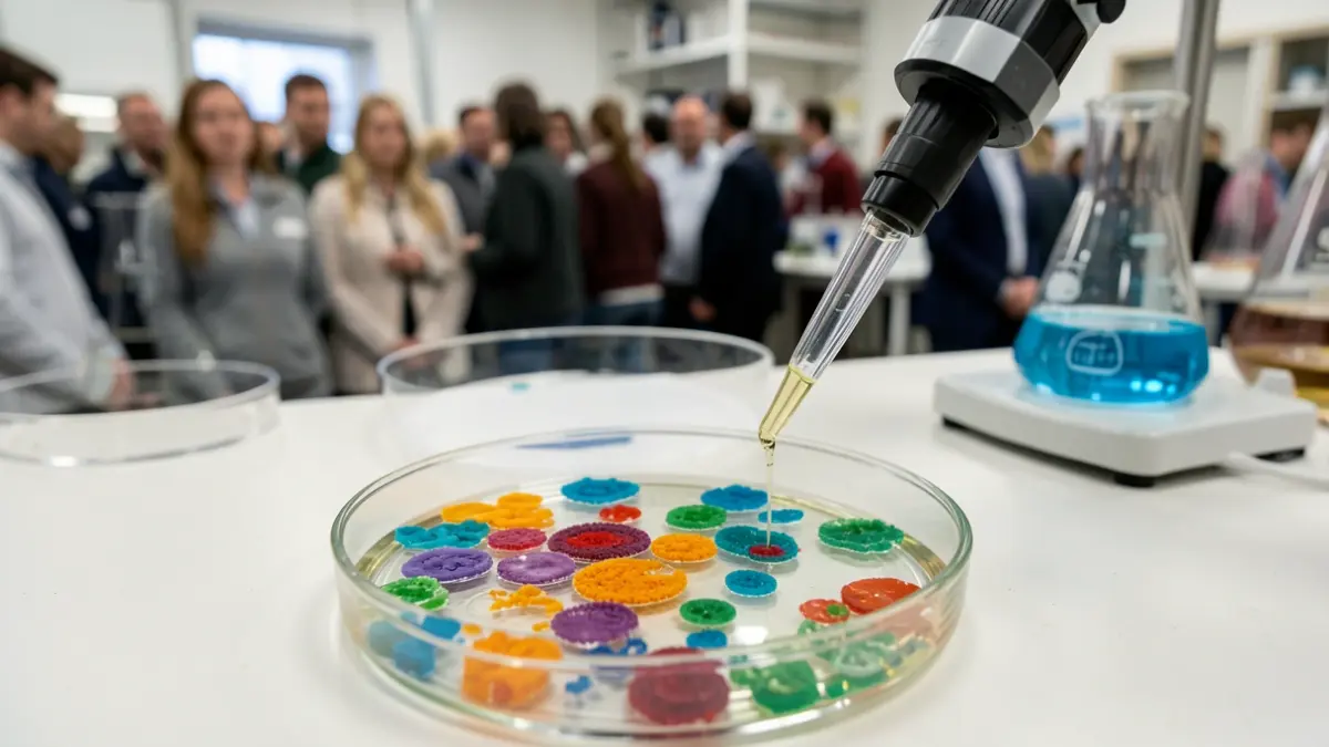 Imaxe xenérica de investigación científica en acuicultura con placas de Petri e pipetas.