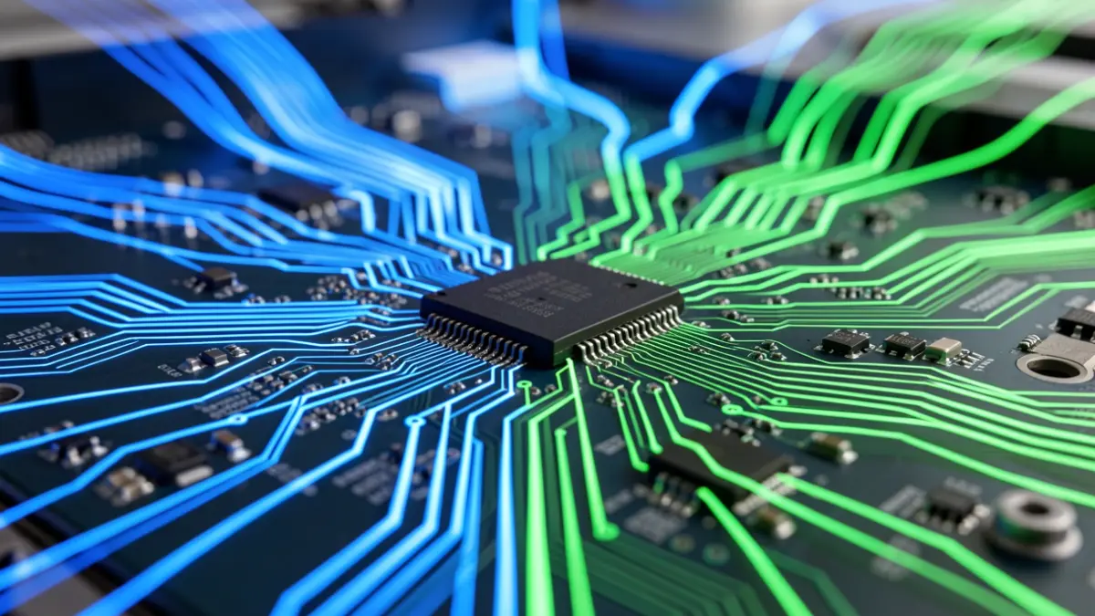 Imagen genérica de tecnología digital avanzada con circuitos y patrones de energía.