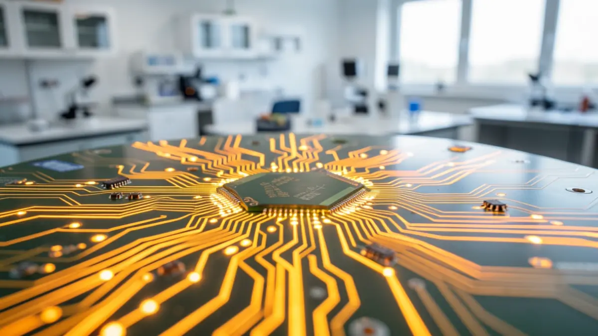 Imagen genérica de un circuito electrónico iluminado, simulando innovación tecnológica.