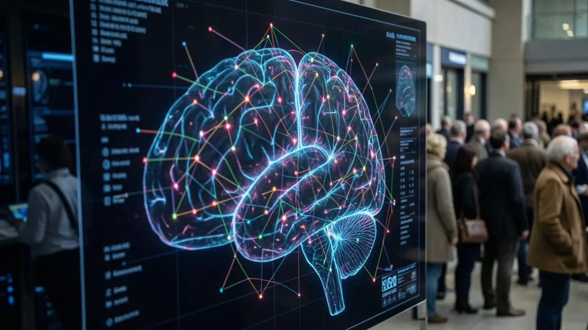 Generic image of a brain MRI scan with abstract data connections.